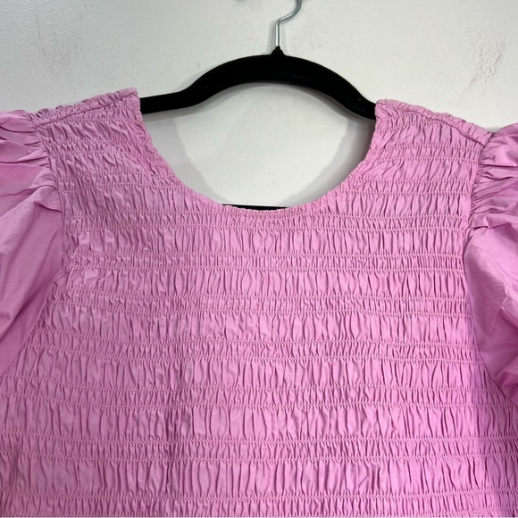 NWT GANNI COLOUR BLOCK Organic COTTON POPLIN SMOCKED MINI DRESS IN PHLOX PINK 38 - Picture 9 of 17